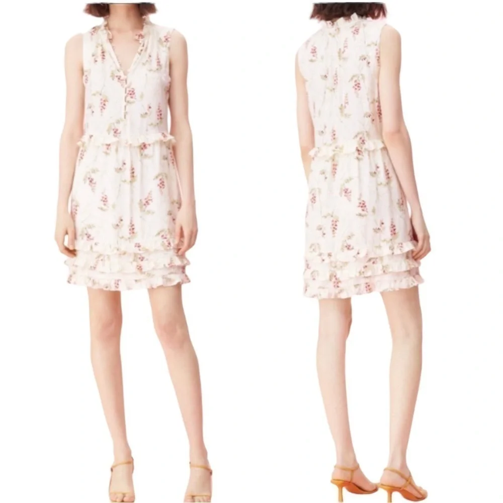 Rebecca Taylor Ivie Silk Floral Tiered Ruffle Shift Dress Women’s 8 NWT - Picture 2 of 16